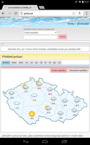 Stránka yrno.cz v tabletu